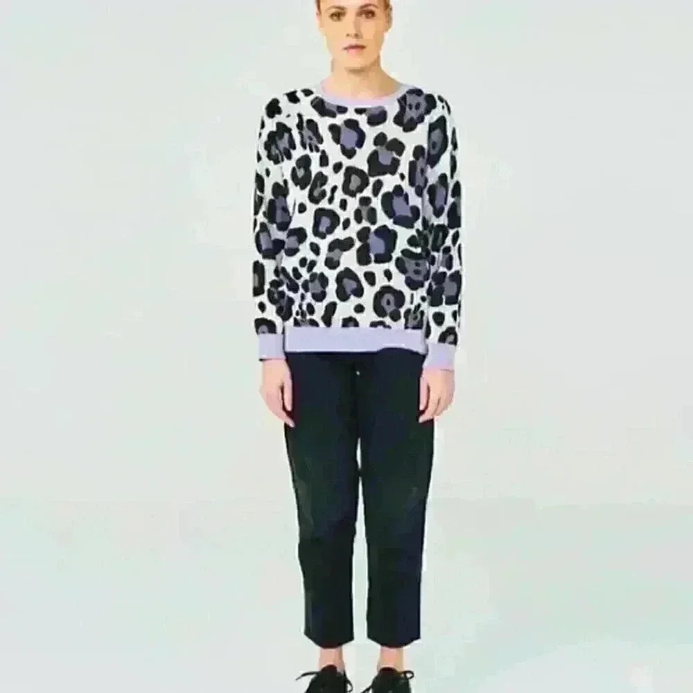 WHISPR Leopard Print Sweater - Size L Large - gray and lilac
